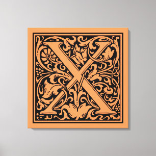 Letter X Middeleeuwse Monogram Art Nouveau Canvas Afdruk