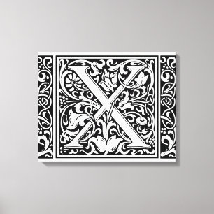 Letter X Middeleeuwse Monogram Art Nouveau Canvas Afdruk