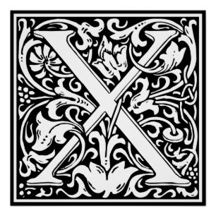 Letter X Middeleeuwse Monogram Art Nouveau Perfect Poster