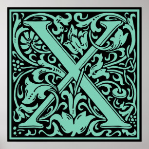 Letter X Middeleeuwse Monogram Art Nouveau Poster