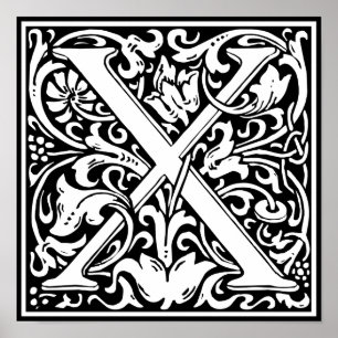 Letter X Middeleeuwse Monogram Art Nouveau Poster