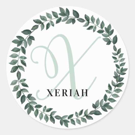 Letter X Monogram Aangepaste naam Minimalistische Ronde Sticker (Voorkant)