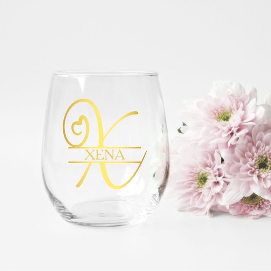 Letter X Monogram Bruidsmeisje Gift, Modern Elegan Wijnglas Zonder Voet