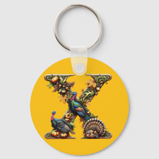 Letter X Thanksgiving kalkoen stijl Sleutelhanger
