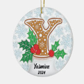 Letter Y Aangepaste naam Monogram Kerstmis Keramisch Ornament (Links)