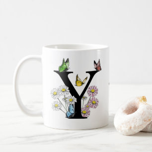 Letter Y Bloem Vlinder Monogram Initiaal Koffiemok