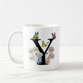 Letter Y Bloem Vlinder Monogram Initiaal     Koffiemok (Links)