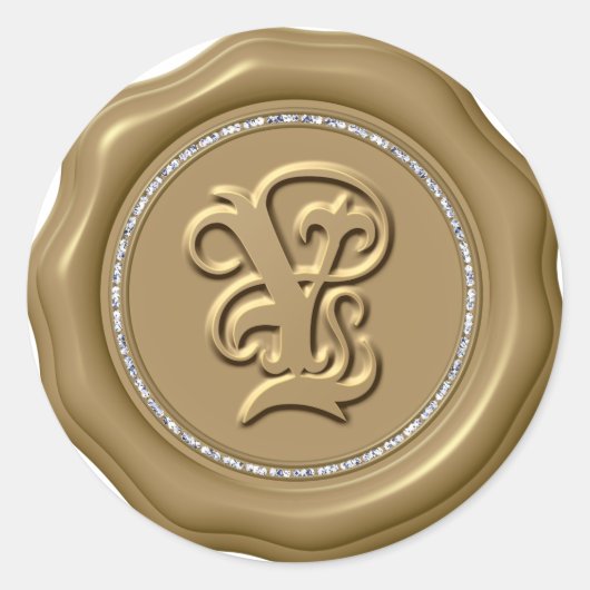 *~* Letter Y Diamond Circle GOLD Wax Seal Stickers (Voorkant)