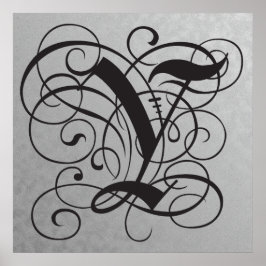 Letter Y, Gothic Monogram Black Poster
