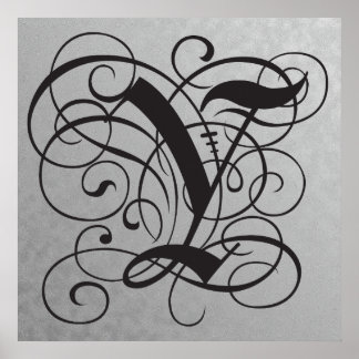 Letter Y, Gothic Monogram Black Poster