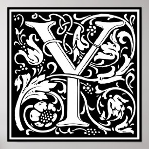 Letter Y Middeleeuwse Monogram Art Nouveau Poster