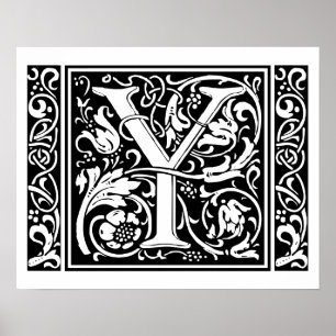 Letter Y Middeleeuwse Monogram Art Nouveau Poster