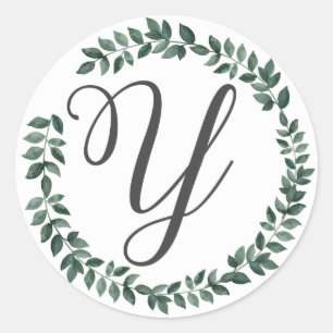 Letter Y Monogram Minimalistische Botanische Bladk Ronde Sticker