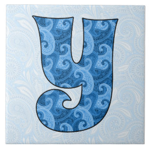 Letter Y - Monogrammed Blue Paisley 6 inch Tegel Tegeltje