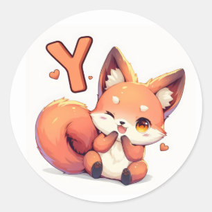 Letter Y Schattige Vos Anime Ronde Sticker