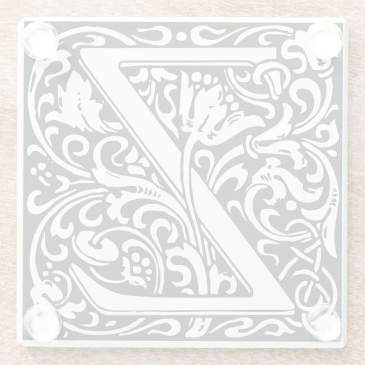 Letter Z art nouveau black and white Tile Glazen Onderzetter (Achterkant)