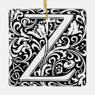 Letter Z art nouveau black en white Tegel Keramisch Ornament