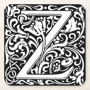 Letter Z art nouveau black en white Tegel Vierkante Kartonnen Onderzetter