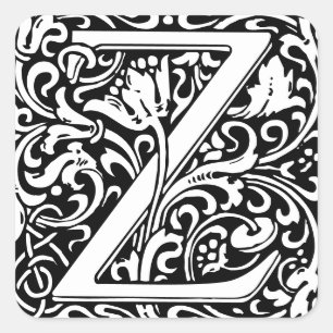 Letter Z art nouveau black en white Tegel Vierkante Sticker