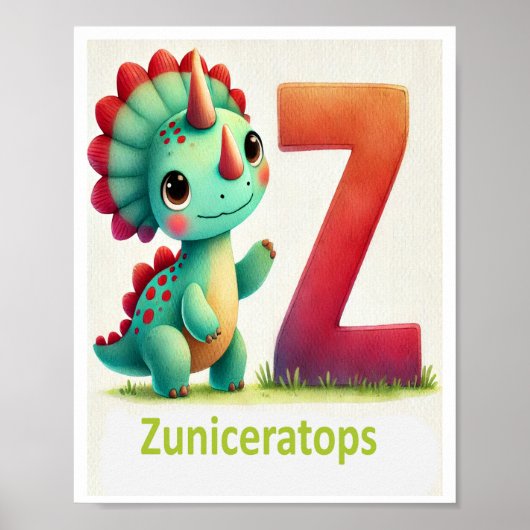 Letter Z, Dinosaur Alphabet Waterverf Poster (Voorkant)