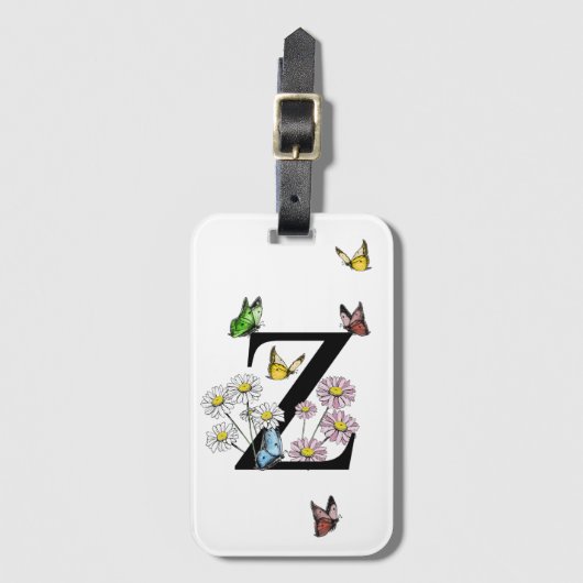 Letter Z Floral Butterfly Monogram Initiaal Bagagelabel (Voorkant (verticaal))