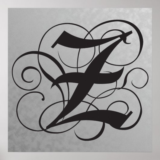 Letter Z, Gothic Monogram Black Poster (Voorkant)