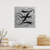 Letter Z, Gothic Monogram Black Poster (Keuken)