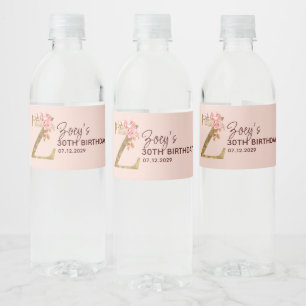 Letter Z Gouden Monogram Roze Rozen Waterfles Etiket