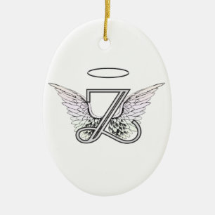 Letter Z Initiaal Monogram met Angel Wings & Halo Keramisch Ornament