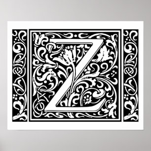 Letter Z Medieval Monogram Initiaal Poster