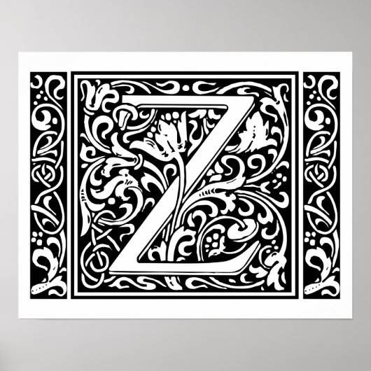 Letter Z Medieval Monogram  Initiaal Poster (Voorkant)