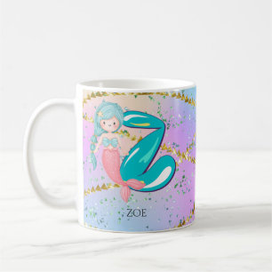 Letter Z Monogram Waterverf Cute Mermaid Nursery Koffiemok