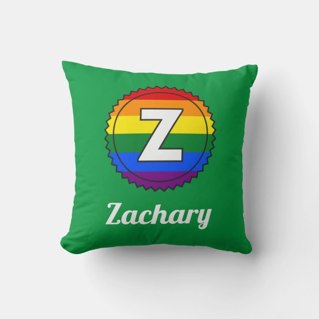 Letter Z & Name Gay Pride Rainbow Monogram - Groen Kussen (Voorkant)