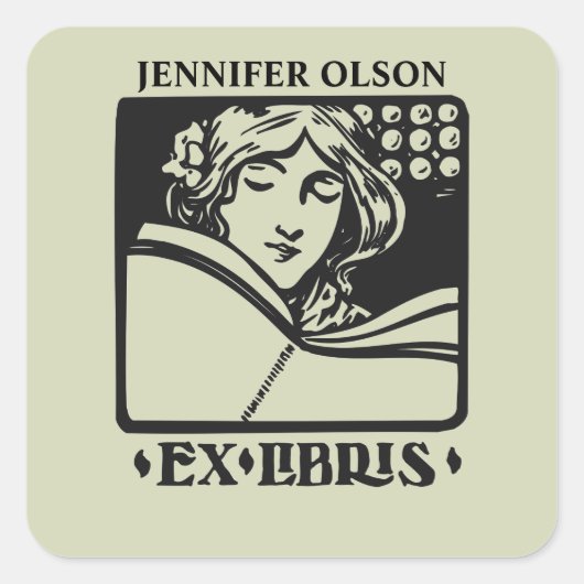  letterdruk deco boekenplaat ex-libris vierkante sticker (Voorkant)