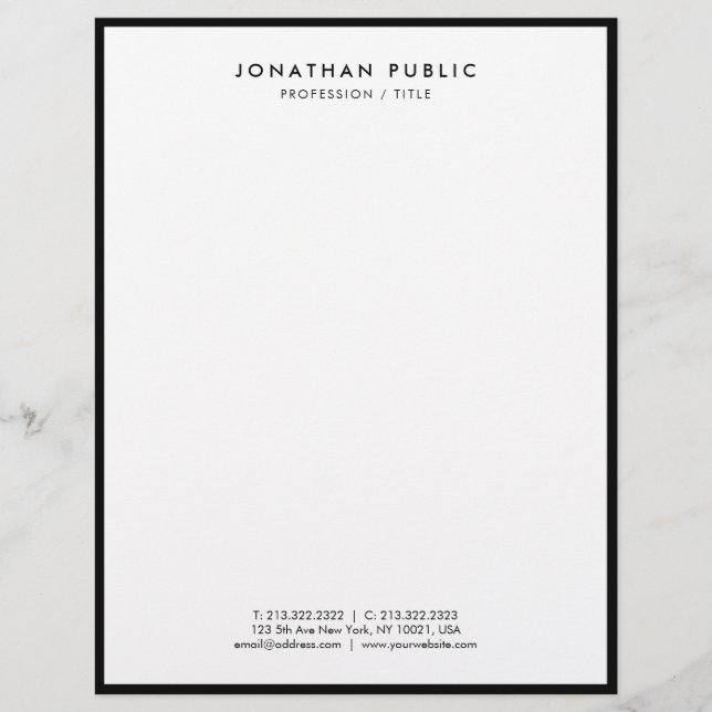 Letterhead Black And White Modern Elegant Simple Briefhoofd (Voorkant)