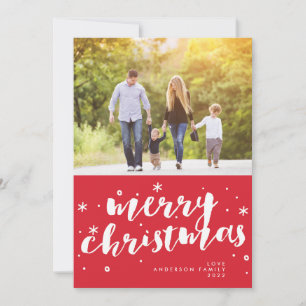 Lettering JOY Rode Label Kerstmis Foto Feestdagenkaart