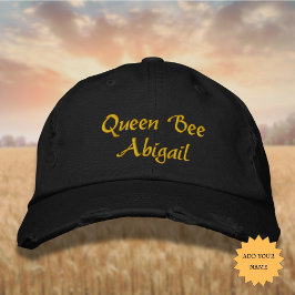 Lettering Queen Bee [Name] in het geel Geborduurde Pet