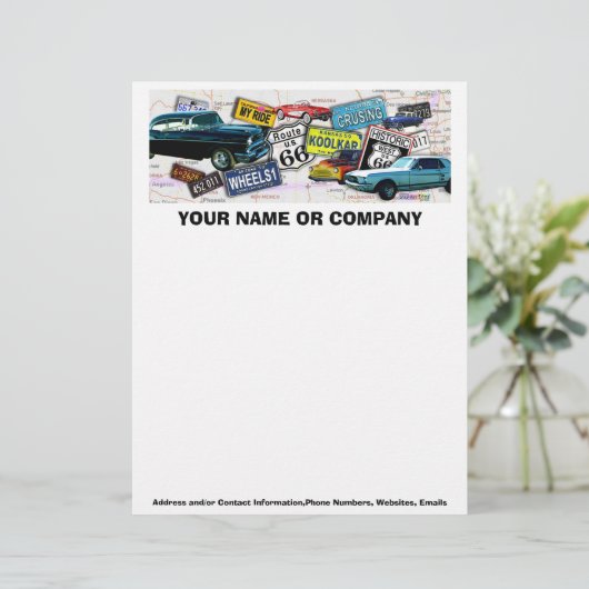 Letterkop - Route 66 Klassieke auto's Gepersonaliseerd Briefhoofd (Staand voorkant)