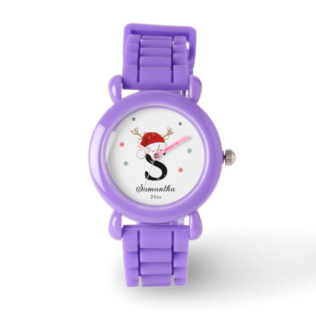 Letternaam Santa Hat | Monogram | Aangepast Initia Horloge (Voorkant)