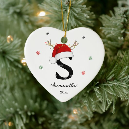 Letternaam Santa Hat | Monogram | Aangepast Initia Keramisch Ornament (Boom)