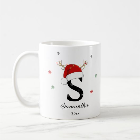 Letternaam Santa Hat | Monogram | Aangepast Initia Koffiemok (Links)
