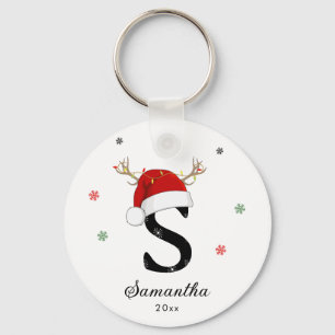 Letternaam Santa Hat Monogram Aangepast Initia Sleutelhanger