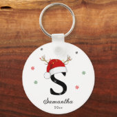 Letternaam Santa Hat | Monogram | Aangepast Initia Sleutelhanger (Achterkant)
