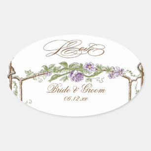 Letterpress Style  Faux Bois Trellis Paars Ovale Sticker