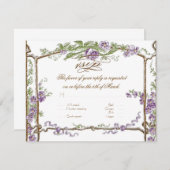 Letterpress Style Faux Bois Trellis Paars RSVP Kaartje (Voorkant / Achterkant)