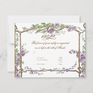 Letterpress Style Faux Bois Trellis Paars RSVP Kaartje