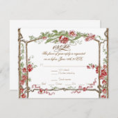 Letterpress Style Faux Bois Trellis - Red RSVP Kaartje (Voorkant / Achterkant)