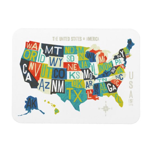 Letterpress USA Map Magneet (Horizontaal)