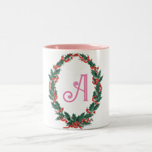 Letters Kleurrijke Lente Bloemen Krans Waterverf Tweekleurige Koffiemok