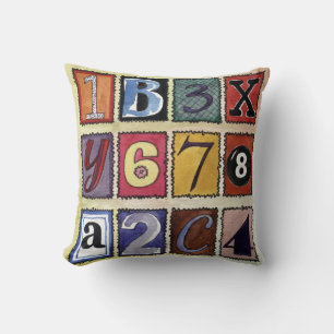 LETTERS & NUMBERS Retro Water Color Pillow Kussen